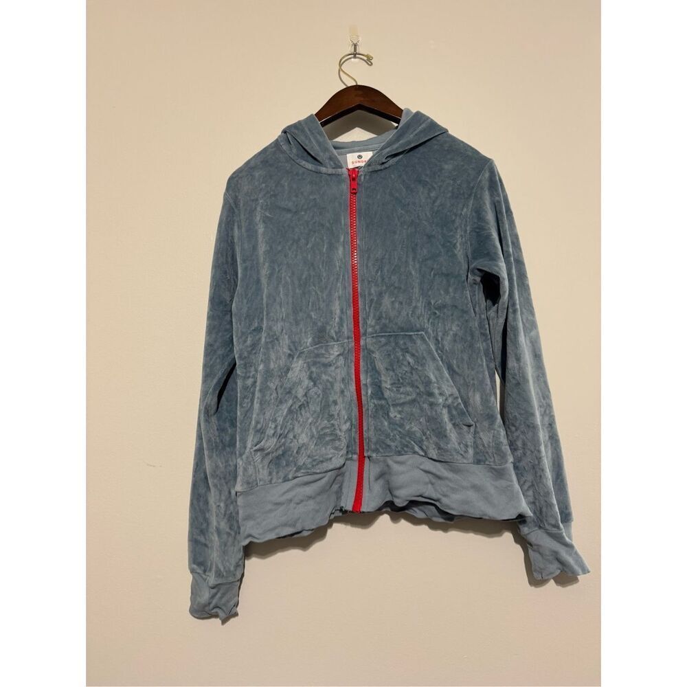 Sundry Zip Up Hoodie Velour Light Blue W/ Red Zipper Size 1 Small